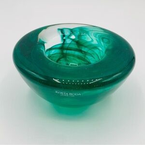 Kosta Boda Vintage Green Swirl Art Glass Votive Candle Holder